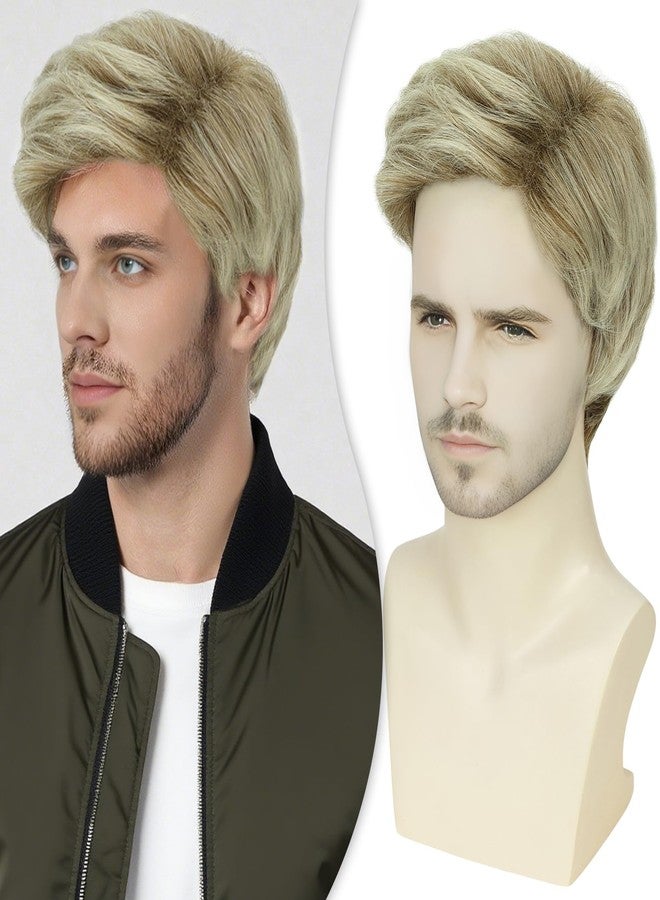 Creamily Mens Wigs Short Hair, Mens Hair Replacement Wig Realistic Mens's Blonde Mixed Brown Wig for Men Synthetic Hair Full Wigs for Male Guy Daily Wear - Image 1